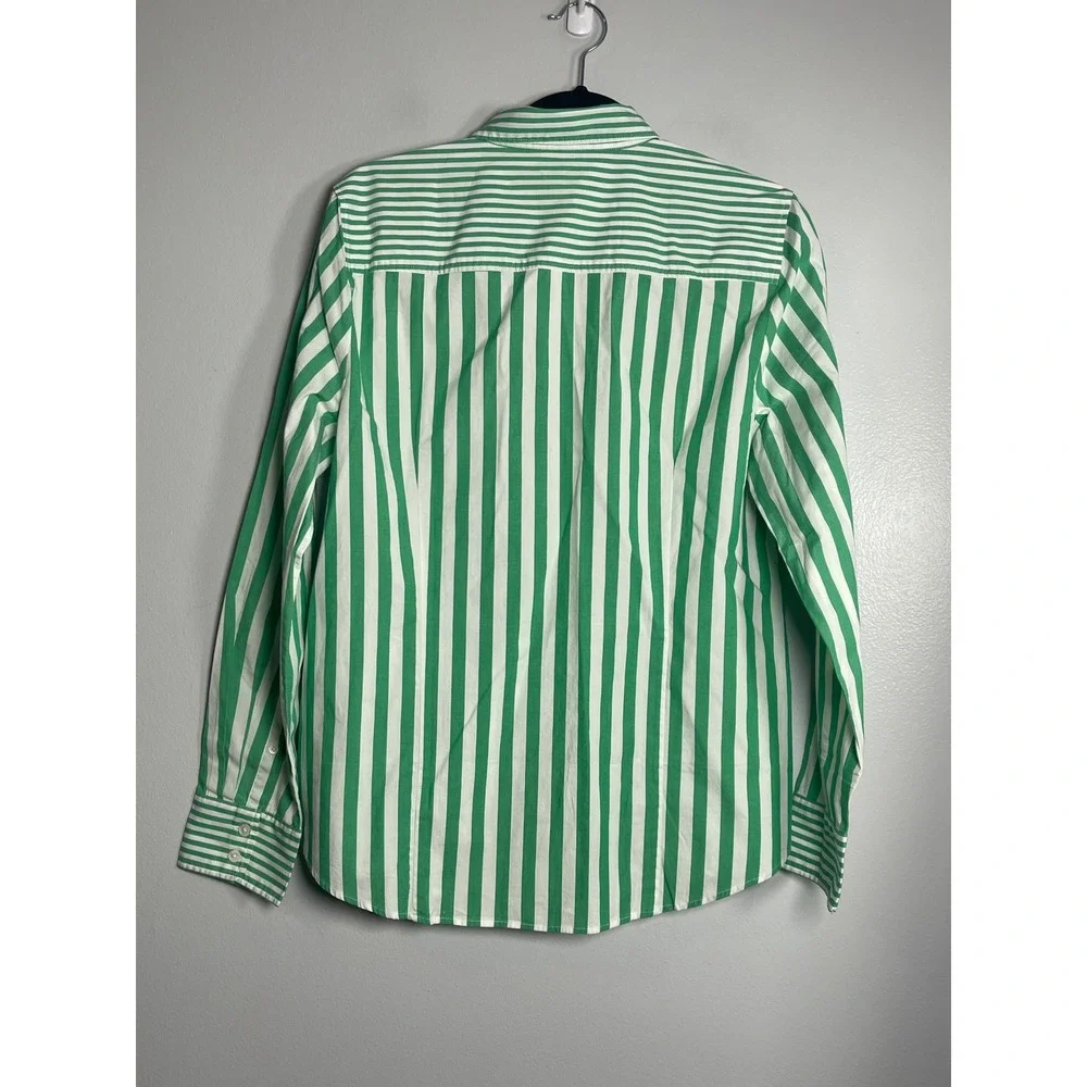 J. Crew Factory Green and White Striped Button-Down Shirt